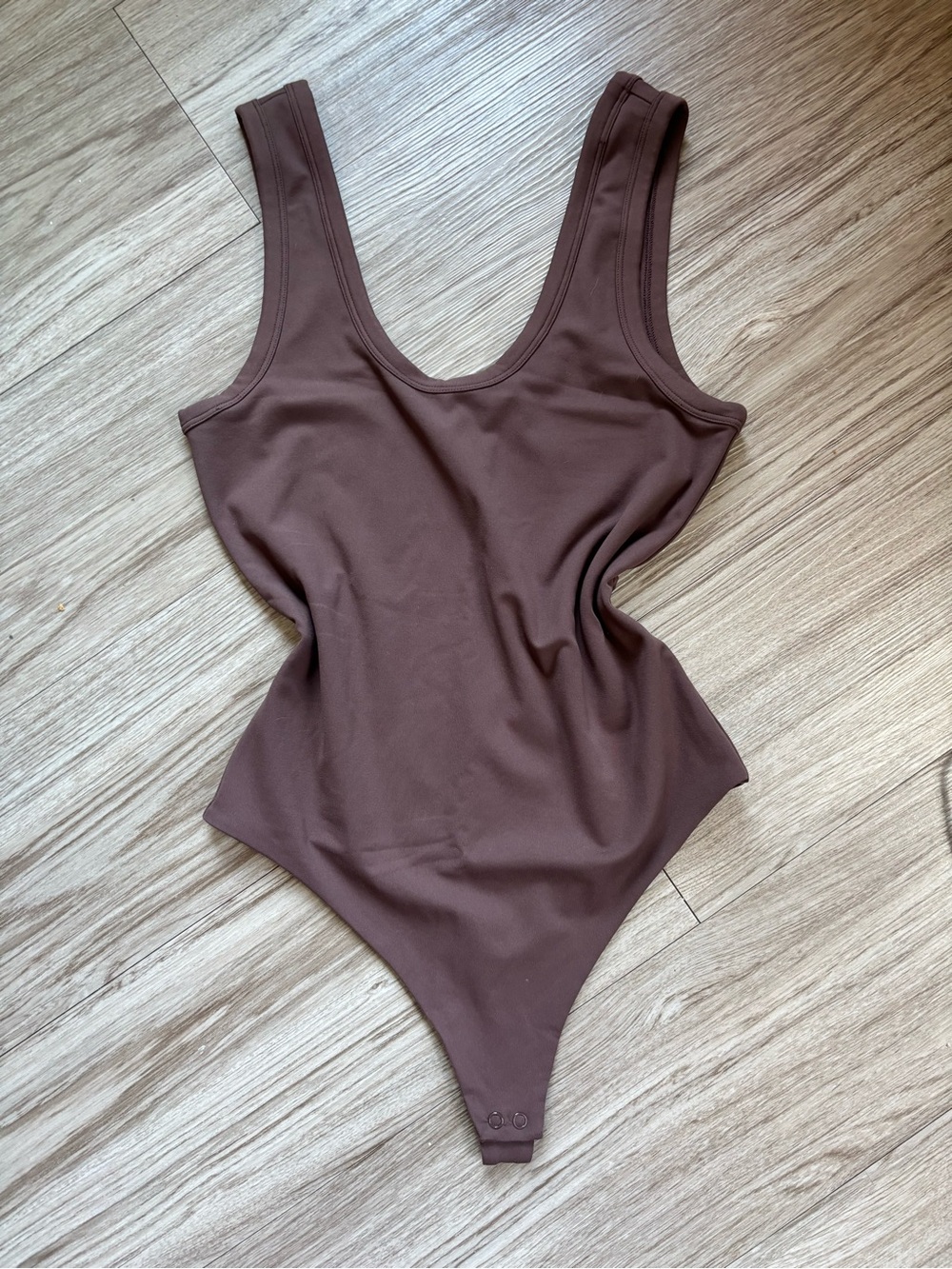 Nuuds Brown Scoop Neck One-Piece Bodysuit in Size Medium with Black Snaps